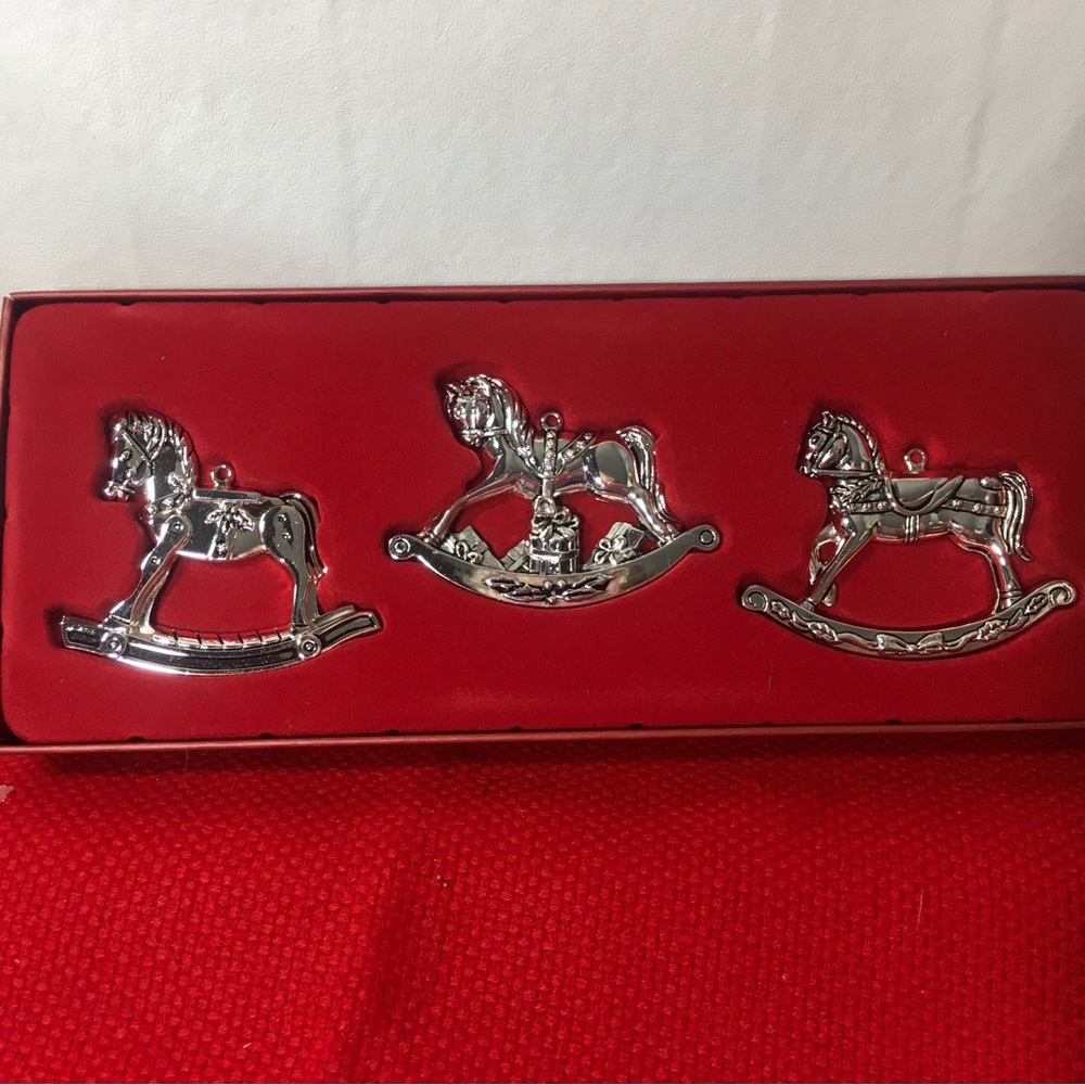 Set of 3 Gorham Rocking Horses Silverplated Christmas Ornaments